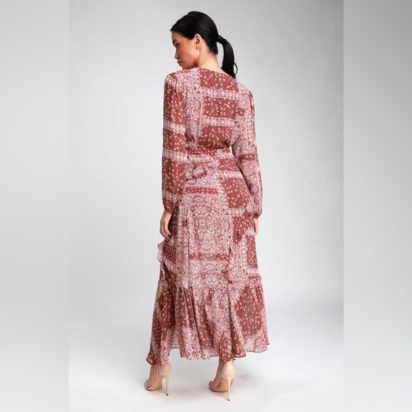 Lulus Field of Flowers Rust Red Multi Print Long Sleeve Maxi Dress Size Small - Picture 2 of 8